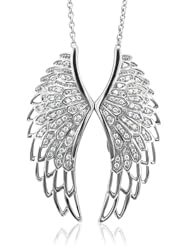 Sterling Silver Angel Feather Wing White Diamond Pendant Necklace (HI, I1-I2, 0.50 carat)