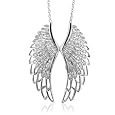 Sterling Silver Angel Feather Wing WHITE Diamond Pendant Necklace (HI, SI-I, 0.50 carat)