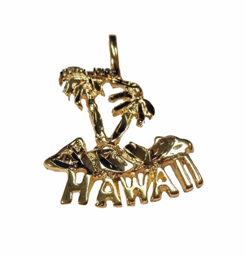 14k Gold Overlay Diamond Cut Hawaiian Palm Tree Hawaii Charm Pendant