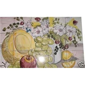 Fresh Fruits and Vegetables with Flowers Kitchen Backsplash Art Tile 15 Hand Painted Ceramic Tiles