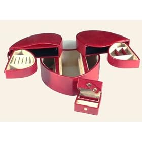 Genuine Red Lizard Leather Heart Shaped Travel Box Case