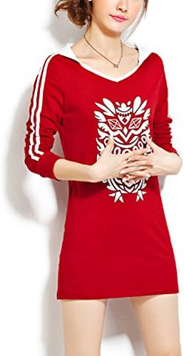Qianbo Women's Long Sleeve Bodybuilding Sportswear Mini Dress Hoodies Red 2XL