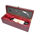 4 Piece New Wooden Wine Box & Accessories Set (Includes corkscrew, bottle stopper and more!)