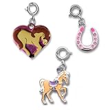 CHARM IT! Set of 3 I Love Horses Animal Charms with Horse Heart, Pink Horsehoe and Brown... 