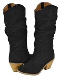 Qupid Muse-01Xx Black Faux Suede Women Cowboy Boots