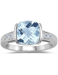 0.08 Cts Diamond & 1.94 Cts Aquamarine Ring in 14K White Gold