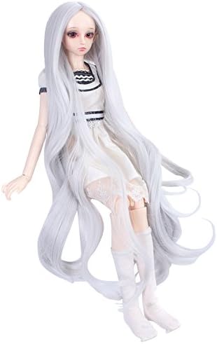 9-10 inch (22-24cm) 1/3 BJD/SD Doll Wig Centre Parting Style Extra Long Wavey Hair (Silvery white)
