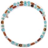 Sterling Silver, Turquoise,  Yellow Jasper Memory Wire Choker Necklace Claspless, Easy On  Off