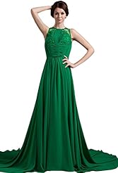 Jeweled Lace Chiffon Evening Dress/Prom Dress  with a Brush/Sweep Train 