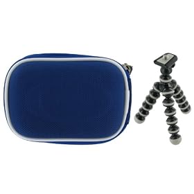 rooCASE 2n1 Nylon Hard Shell (Dark Blue) Case with Memory Foam and Premium Tripod for JVC PICSIO GC-FM1AUS HD Camcorder Black Ice