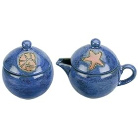 MARA Stoneware Collectible CREAMER SUGAR BOWL Sea Shell Blue Design by CollectibleXchange
