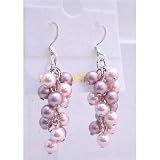 ERC446 Pink Pearls Jeewlry Pink Pearls Earrings Grape Style Genuine Swarovski Lite & Dark Rose Pink Pearls Earrings