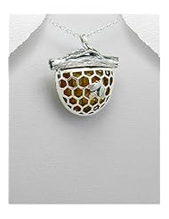 Honeycomb Baltic Amber Pendant Necklace In 92.5 Sterling Silver