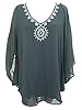 Kaftan Dress Grey Beaded Embroidered Beach Coverup Short Poncho Caftan