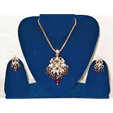 Gift Idea Indian Traditinal Sangria Red and Green Beads Kundan Jewelry Set