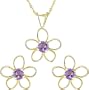 14K Yellow Gold Amethyst Flower Earrings and Pendant Set
