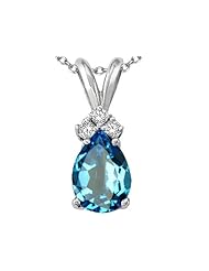 Tommaso Design (tm) Pear Shape 8x6mm Genuine Blue Topaz and Diamond Pendant