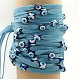 Free Shipping -Love & Lucky - Light Blue Wrap Bracelet with Blue Evil Eye Beads - (picture shows 5 bracelets)