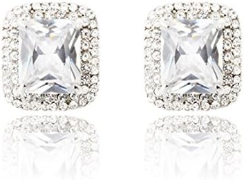 Jewelry Austrian Rhinestone Around aaa Zircon 14K Gold Plated Stud Earrings Jewelry For Women Square Design White ER 017