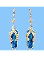 14k Gold 8.25 Opal Flip Flop Lever Back Beach Earrings