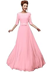 Lace Chiffon Elbow Length Sleeves Evening Dress/Bridesmaid Dress/Party Dress/Maxi Dress 