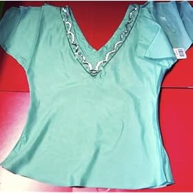 Forever 21 Women v neck silk top /sleeves Aqua Light blue Small
