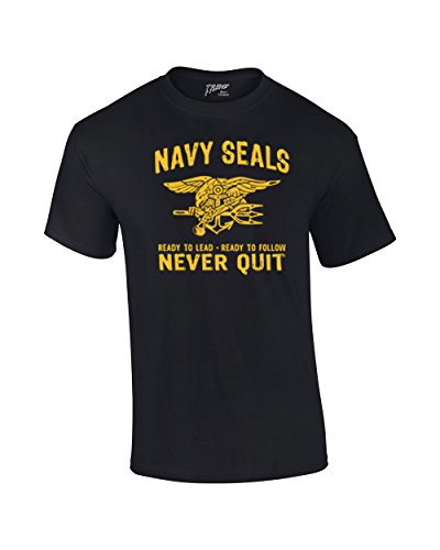 United States Navy Seals Never Quit Adult T-Shirt-Black-large