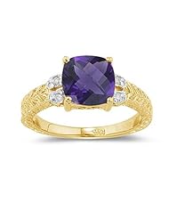 0.04 Cts Diamond & 1.58 Cts Amethyst Ring in 14K Yellow Gold