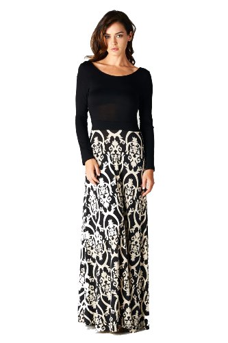 On Trend Women's Seasons Change Long Sleeve Maxi Dress & Damask Floor Length