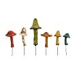 Set of 6 Multi Colored Small Ceramic Mushroom Garden Stakes 8"
