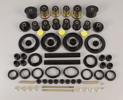 1994-1998 Ford Mustang Hyper-Flex System Incl. F/R Cntl.Arm Bush.F End Link SetRack/Pinion Bush.Mcpherson Strut Twr Bush.F/R Coil Spr.Isol.Trans.Crossmember To Frame Mt.Bush.Tie Rod Boot Black