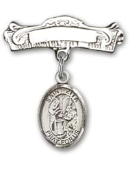 Sterling Silver Baby Badge with St. Zita Charm and Arched Polished Badge Pin