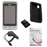 LG KP500 Cookie Unlocked GSM Phone with 3.2 MP Camera, Digital Media Player, and MicroSD Slot--International Version with No Warranty (Silver) 5 Items bundle kit: Cell Phone + Rapid Car Charger + 2GB microSD Card + Black Silicone Skin Case + Clear LCD Screen Protector