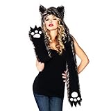 Sexy Adult Women Plush wolf hood with paw scarf By Leg Avenue, Brown, One Size