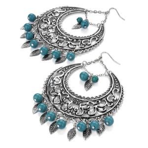 New Ladies Burnt Silver Turquoise Bead Drop Earring Uk
