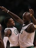 New Jersey Nets v Boston Celtics: Nate Robinson and Kevin Garnett Photographic Poster Print by Elsa ., 9x12