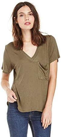Women's Classic Deep V Silm Fit Short Sleeve Pocket Decoration T Shirt