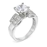 Elegance at its Finest Engagement Ring, .925 Sterling Silver, 3.00 Carat Total Weight, Designed with Top Quality Diamond Colored Cubic Zirconia Expertly Shaped Round Cut Center Stone and Round Cut Side Stones, Free Shipping, Sale Price Offer, Comes with Free Special Gift Pouch and Box