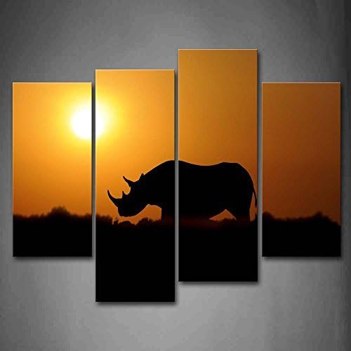 Canval prit painting Yellow Orange Rhino Is Walking At Sunset Pictures Print On Canvas Animal The Picture
