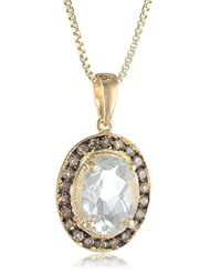 Sterling Silver with Yellow Gold Plated Green Amethyst and Champagne Diamond Pendant Necklace, 18"
