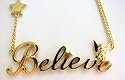 Disney Couture Gold Plated " BELIEVE " Tinkerbell Necklace * Kidada Jone's Special Holiday Collection *