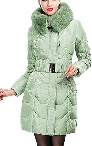 Mstop Women's Winter Fashion Slim Fit Hooded Midi Pattern Lanugo Coat Green 3XL