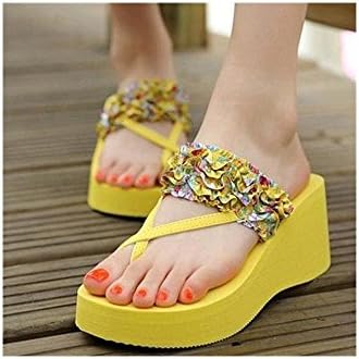 Summer Girl Wedge Platform Thong Flip Flops Sandal Shoes Beach Casual Slippers Y Color: Yellow Size: 39