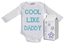 Cool Like Daddy Long Sleeve Babygrow / Bodysuit Sizes 0M Upto 18M WHITE/BLACK + in funky Milk Carton