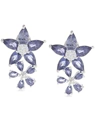 Sterling Silver Iolite and Simulated Diamond Flower Drop Earrings
