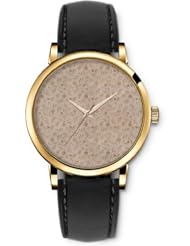 SPRAWL Aanalog Fashion Series Gold Ladies Watches of Genuine Black Leather Strap,Unique Wrist Watch for Women Girls Designed with Floral purer background