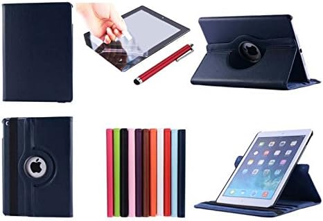 Reediy 360 Degree Rotating Case for iPad Air 2 / iPad Air 6 Plain PU Leather Light Blue with Screen Protector and Stylus Pen