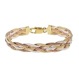 Eve's Addiction Six Strand Three Tone Sterling Silver Braided Bracelet