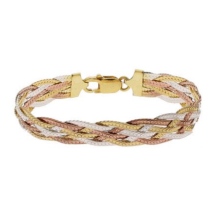 Eve's Addiction Six Strand Three Tone Sterling Silver Braided Bracelet