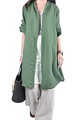 Spring Fall Long Sleeves Linen Shift  Dress